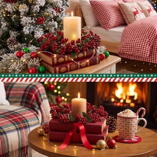 Daifunli 2 Pcs Christmas Red Berry Candle Ring Artificial Winter Red Berry Wreaths Candle-Ring for Pillar 6 Inch Candles Holder for Winter Christmas Country Wedding Kitchen Table Centerpiece Decor - Image 4