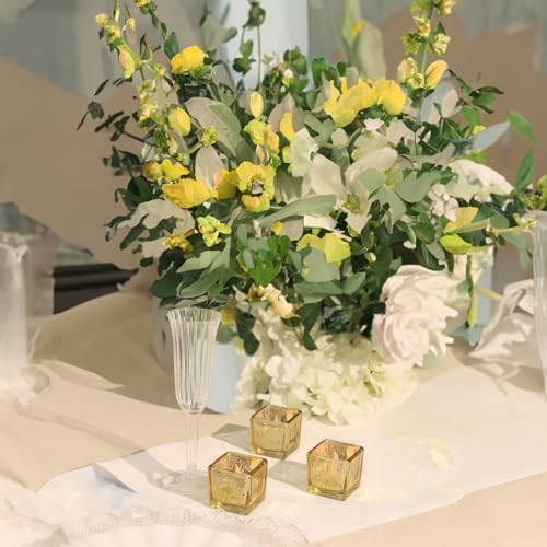 WGV 2 Inch Gold Speckle Square Cube Glass Votive Candle Holder Bulk, Small Tiny Mercury Tea Light 2x2”, 6 Pc - Image 7