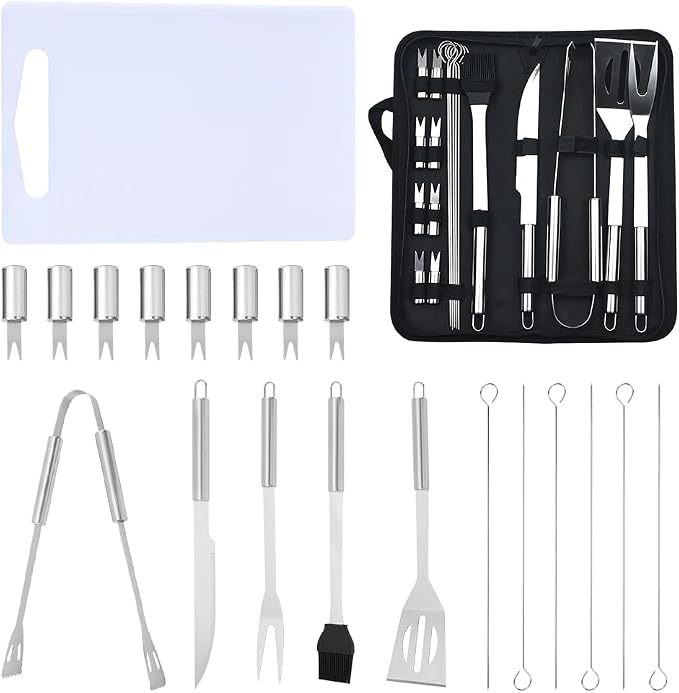 BBQ Accessory Tool Set, 20-Piece, Stainless Steel, with Black Aluminum Case, for Outdoor Grilling, Gift for Men