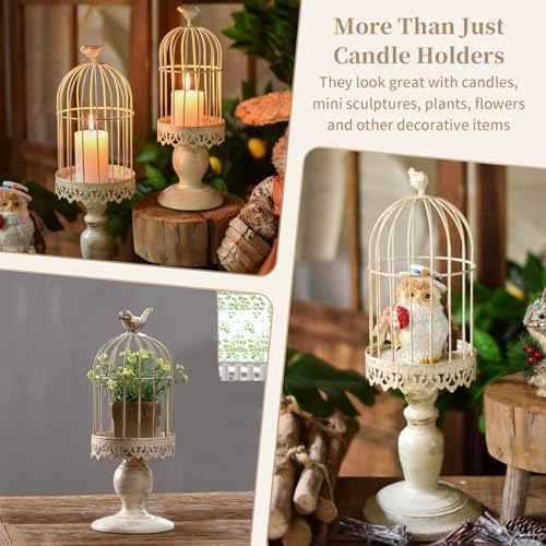 Sziqiqi Birdcage Candle Holders Decorative Set of 2，Distressed Ivory - Image 3