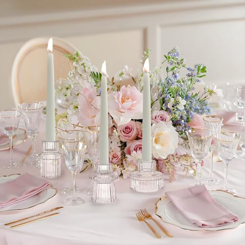 Glass Candlestick Holders, Taper Candle Holders, Set of 3, Clear - Image 5