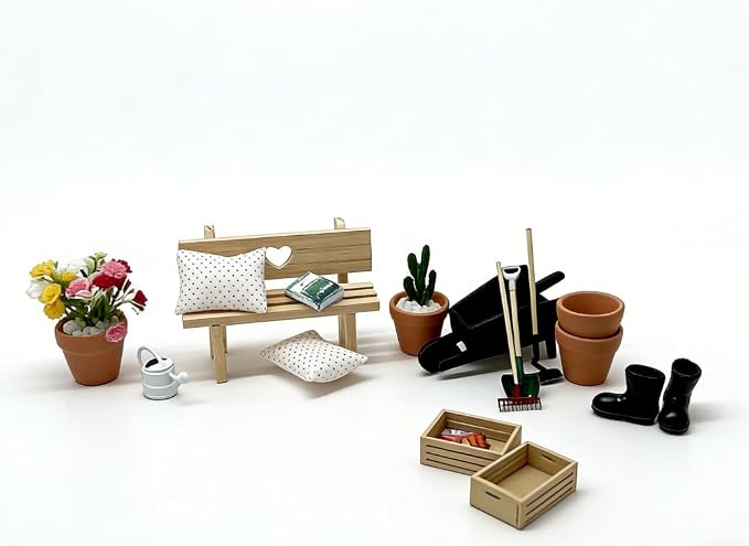 20 Pcs 1:12 Scale Miniature Planting Set with Mini House Building Accessories, Miniature Plants for Craft,Miniature Decor Gifts for Adult Hobby Lovers