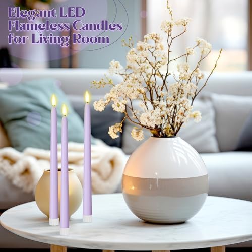 Macarrie 24 Packs Flameless Taper Candles Battery LED 11",Lavender Purple - Image 4