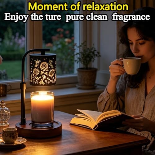 Candle Warmer Lamp,Candle Warmer,Wax Melt Warmer,Birthday Gifts for Women Mom Friend Sister, House Warming Gifts,Candle Holders for Home Decor,Wooden Base，with 2 Bulbs(Sunflower Butterfly) - Image 6