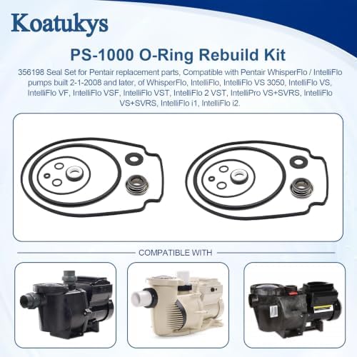 O-Ring Rebuild Repair Kit for Pentair WhisperFlo IntelliFlo Pump | Include Impeller Gasket PS-1000 Shaft Seal Drain Plug/Lid/Diffuser O-Rings, Fits Pump Built 2-1-2008 Later, 2 Set