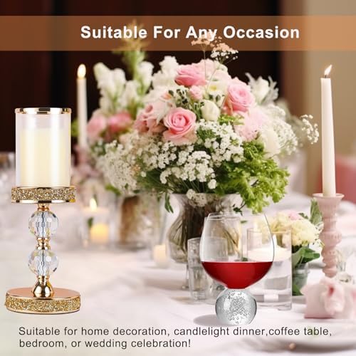 Pillar Candle Holder, 13 Inch Crystal Candlesticks for 3''X5'' Candles, Dining Coffee Table Decor, Wedding, Events, Parties - Glass and Gold Finish - Image 4