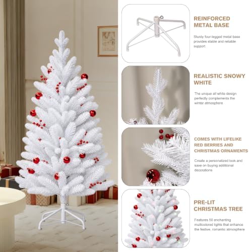 4ft White Artificial Christmas Tree, Small Pre-Lit Christmas Tree - Image 6