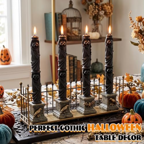 Nuanchu 4 Pcs Halloween Bat Black Taper Candles, Gothic Centerpiece Decor - Image 2