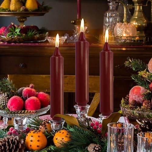 NJAO HOO Burgundy Short Taper Candle 7 Inch Christmas Candlesticks Red Unscented Dripless for Home Dinner Decor Halloween Party, 4 Pack - Image 5