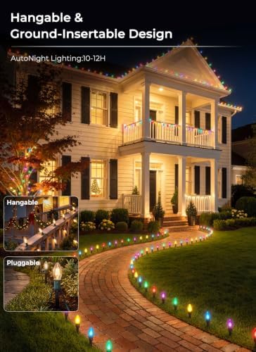 C9 LED Christmas Pathway Lights, 2 Sets Total 51.4 Ft Christmas Path Light with 40 Bulbs and Stakes, Connectable Waterproof String Lights for Walkway Driveway Lawn Outdoor Decorations, Multicolor - Image 2