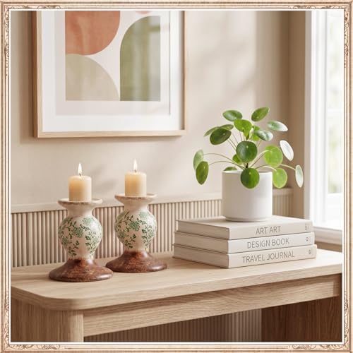 Patelai 2 Pcs Terracotta Pillar Candle Holders Floral Taper Candlestick - Image 3