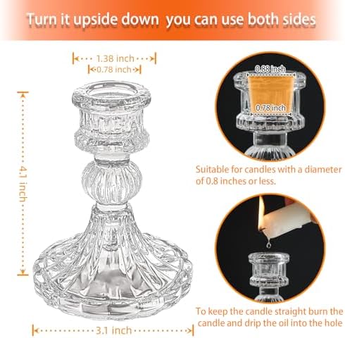 Glass Candlestick Holders, Clear Taper Candle Holders, Set of 6 - Image 2