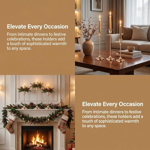 4 Sets(12 Pcs) French Gold Tapered Candle Holder,Candlestick Tall Metal Candlestick Holders for Table Centerpiece Home Decor for Wedding Fireplace Mantel Housewarming Gift Fits 3/4 Inch Thick Candles - Image 5