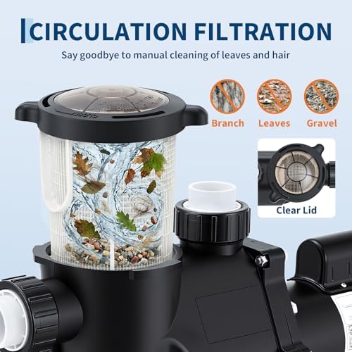 Pool Pump Above Ground/Inground, 2 HP Self Priming Swimming Pool Pump, 115V/230V Dual Voltage Single Speed Pumps with Strainer Basket, 100 GPM Heavy-Duty Pump for Swimming Pools, Spas, Hot Tubs