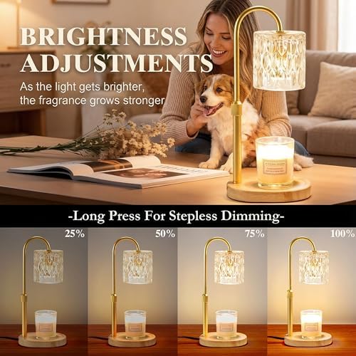 Dreamholder Electric Candle Warmer Lamp with Timer, Dimmable Candle Lamp with Adjustable Height, Wax Melter for Jar Candles Wood Base Floral Home Decor Gifts for Women Mom, Natural Wood - Image 3