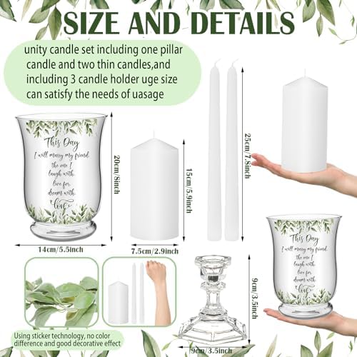 Irenare Unity Candles for Wedding Ceremony with Holder,Green Leaf - Image 3
