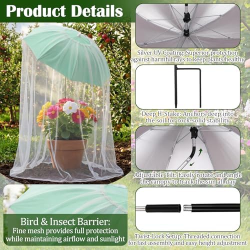 3 Pack 23.6 Inch Mesh Plant Umbrellas, Pop Up Garden Crop Cage with Fine Netting for Bird and Insect Protection, Garden Sun Shade for Veggies and Flowers - Image 3