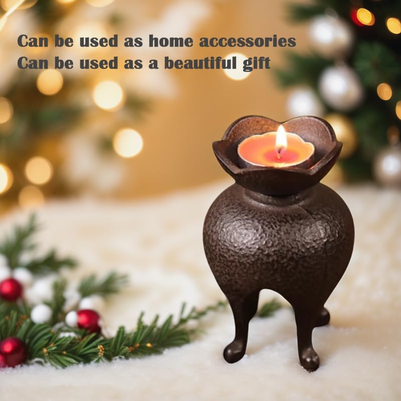 Japanese Style Cast Iron Candle Holder, Small Handmade Vintage Candlestick Holders, Rustic Pillar Candle Holder, Farmhouse Candle Stand for Fireplace Shelf Home Decor (4.53" Tall Pattern) - Image 3