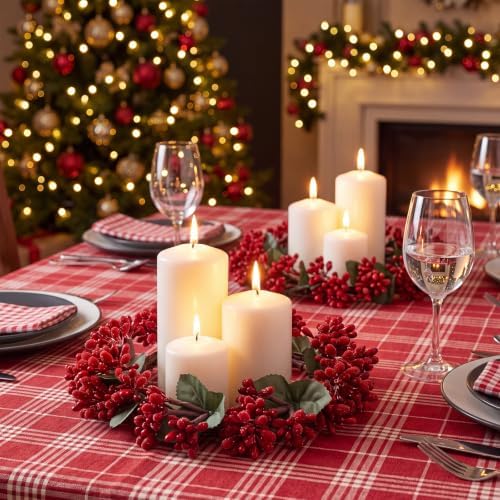 Daifunli 2 Pcs Christmas Red Berry Candle Ring Artificial Winter Red Berry Wreaths Candle-Ring for Pillar 4.25 Inch Candles Holder for Winter Christmas Country Wedding Kitchen Table Centerpiece Decor - Image 3