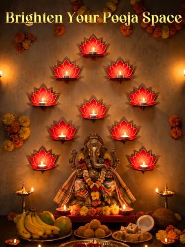 Alphatool 12 Pcs Lotus Wall Diya Holders for Home Pooja Decor - Image 3