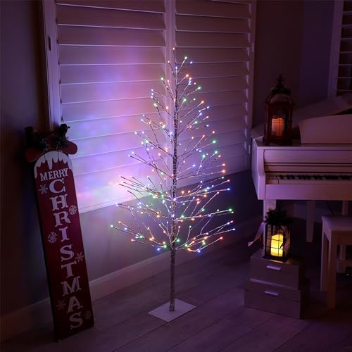 Alpine Corporation 60" Tall Artificial Christmas Tree, 180 Multi-Colored LED Lights, Indoor Outdoor Plug-in Holiday Decoration or Lawn Display, Silver - Image 2