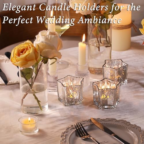 Letine 8pcs Silver Star-Shaped Candle Holders, Tea Light & Votive Candle Holders for Diwali, Wedding, Fall Table Centerpiece, Celestial Glow Jar, Lucky Star Jar & Holiday Decorations (2.44" H) - Image 4