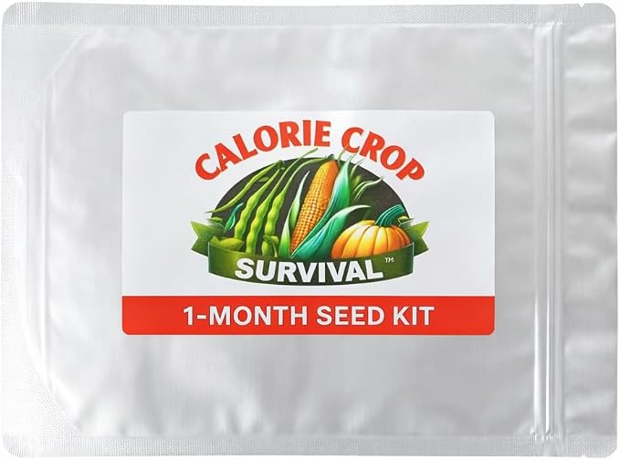 Calorie Crop Survival 1-Month Seed Kit – Grow 30 Days’ Worth of Calories – Heirloom Corn, Beans, and Squash Seeds – Open-Pollinated, Long-Term Storage