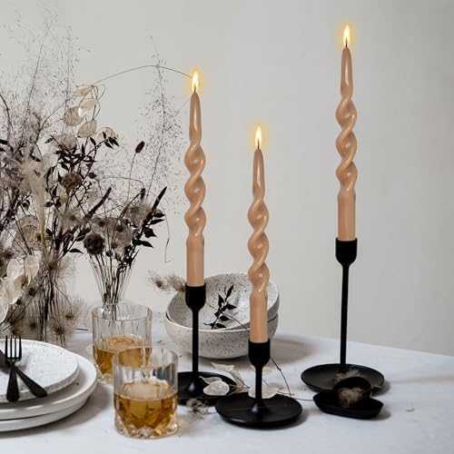 Smokeless Spiral Taper Candles 10 Inch Handmade Unscented Brown Twisted Candles for Home Decor - Image 2