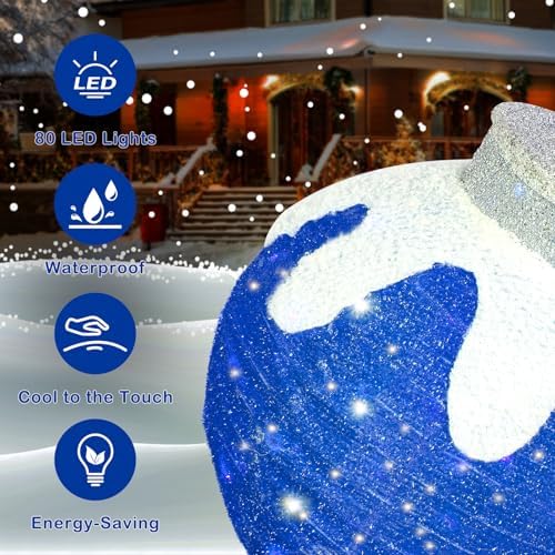 3 Pcs Outdoor Christmas Ornaments, Lighted Pop-Up Holiday Ball Decoration with 240 LED Lights, 8 Light Functions, Lighted Collapsible Christmas Outdoor Decorations for Yard, Patio, Home - Image 4