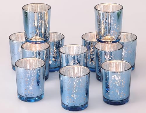 Volens Blue Votive Candle Holders Bulk, Mercury Glass Votives Set of 12 by VolensLightUpYourLife