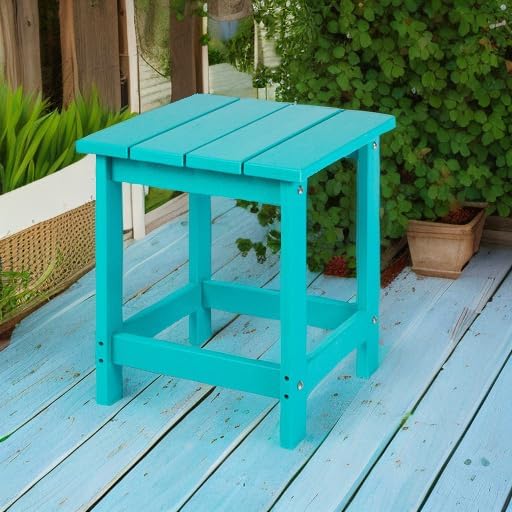 LZRS Patio Side Table, Heavy Duty HDPE Outdoor End Table with Wood Texture, Weatherproof Composite Table for Adirondack Chairs, Deck, Pool, Indoor/Outdoor, No Peeling or Cracking(Turquoise)