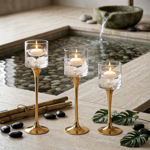 Royal Imports Glass Candleholder Flower Vase Set of 3, Gold - Image 4
