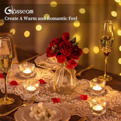 Glasseam Glass Votive Candle Holders: 6 Pcs Square Tealight Holder for Table - Image 3