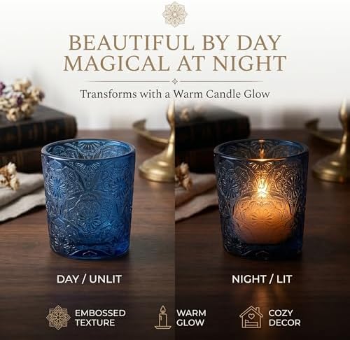 Ocean Blue Mandala Glass Tealight Holders, 6 Pack - Image 5