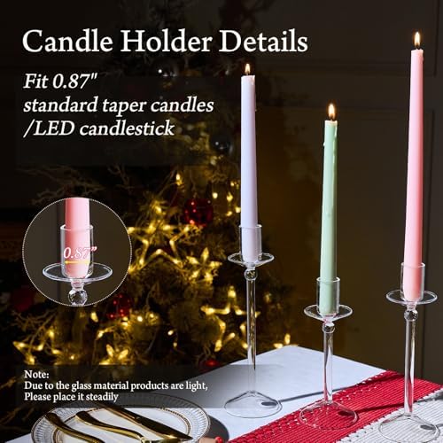 CHILL RECIPE Candle Holder Glass Taper Candlestick Holders with Built-in Candle Drip Protectors for Table Centerpiece Wedding Party (Clear 3Pcs) - Image 2