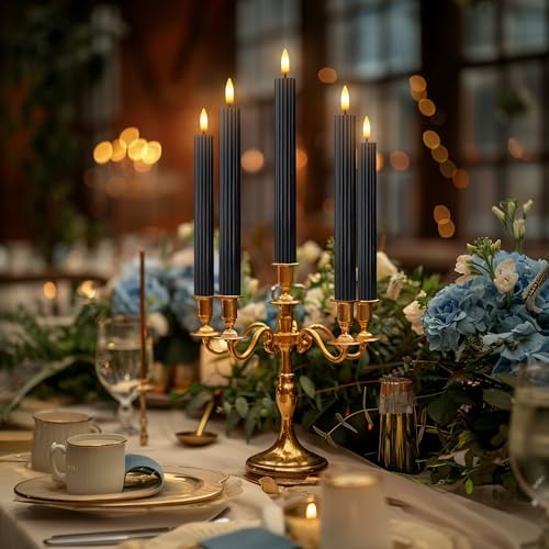 6 Pack, 10" LED Flameless Real Wax Black Fluted Ribbed Grooved Taper Candles, Remote & 24h Timer Memory, On/Off Button, Dimmable, Flicker Mode, Battery Operated, Wedding - Image 6