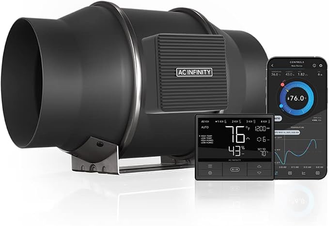 AC Infinity CLOUDLINE PRO T6, Quiet 6” Inline Duct Fan | With Temperature & Humidity VPD Controller, WiFi App Control - Ventilation Exhaust Fan for Heating Cooling, Grow Tents