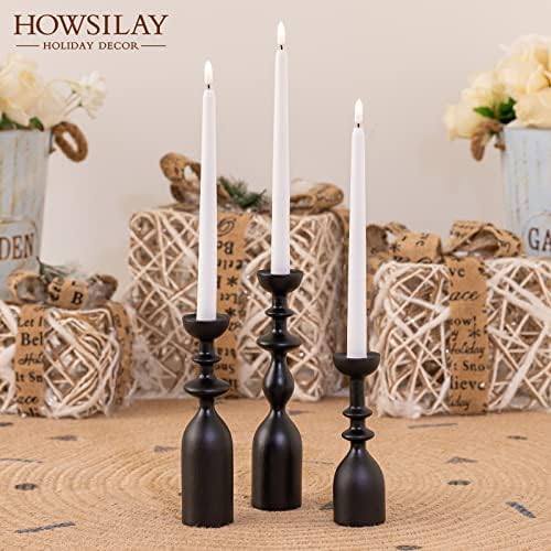 HOWSILAY Wood Candle Holders for Table Centerpiece Black Candlestick Holders - Rustic Candle Stick Candle Holder fits 3/4" or 7/8" Taper Candle and Dia 1.5" Led Tea Lights Candles or Pillar Candles - Image 3