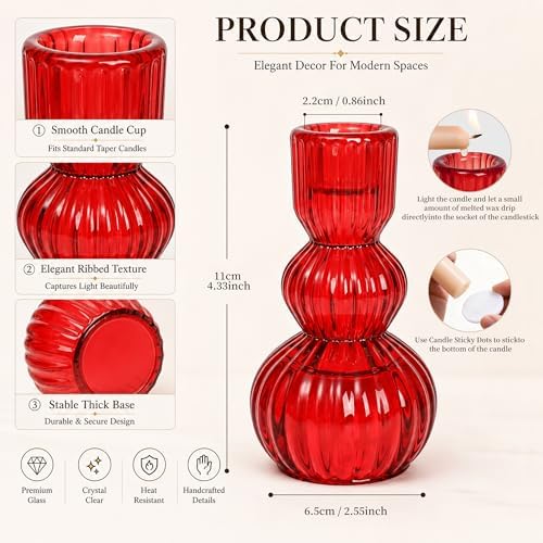 Glass Taper Ribbed Candle Holders Set of 8 - Image 2
