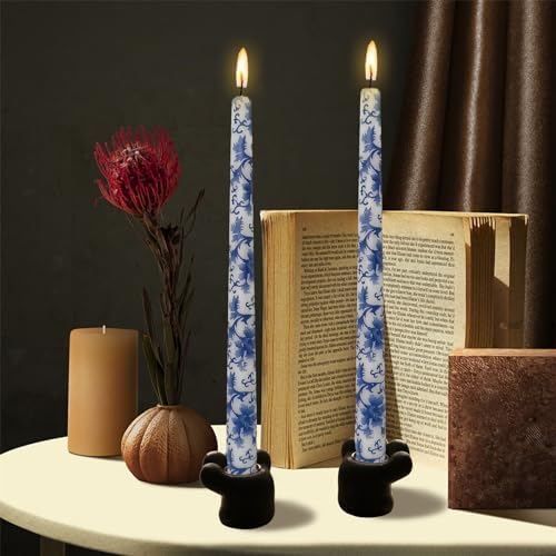 Floral Candlesticks Chinoiserie Candles - Set of 2 Blue and White Taper Candle 10 Inch Long Candle Sticks Dripless Tapered Candles for Home Decoration Wedding Party (8D2T-BLUWHT) - Image 5