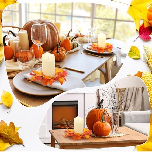 Daifunli 2 Pcs Fall Candle Rings Wreaths for Pillar 3.25 Inch Maple Leaves | Vintage Autumn Candles Holder, Artificial Table Centerpiece, Mini Fall Cabinet Wreath, for Thanksgiving Autumn Kitchen Decor - Image 6
