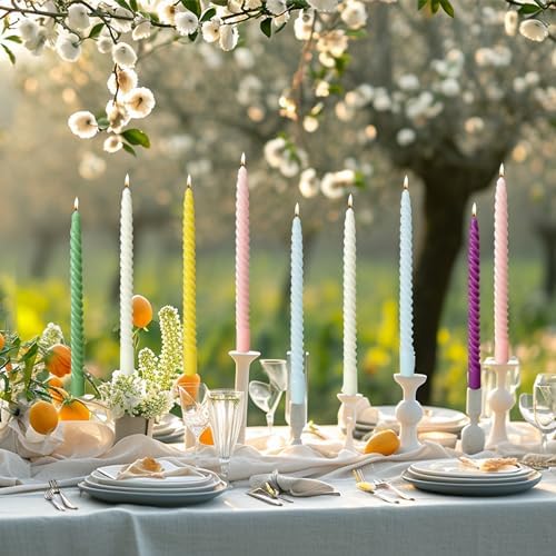 Colored Taper Candles Spiral Candle Sticks in Rainbow Colors,Unscented Pastel Candle for Holiday,Wedding and Home Decoration,10inch,12 Pack(E-6colored) - Image 5