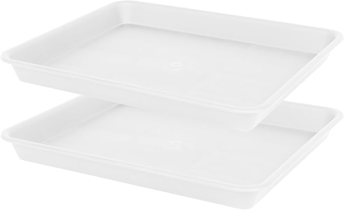 VUWEZ 2 Pack Plant Growing Nursery 1020 Trays, Heavy Sturdy Seed Starting Saucer, No Holes Starter Tray for Indoors (22"x11.2", Creamy White)