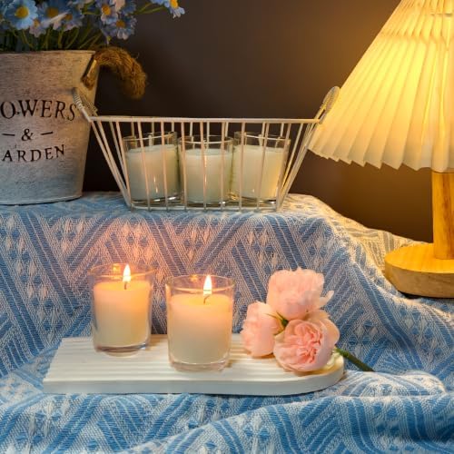 24 Pack White Unscented Glass Votive Candles - Image 5