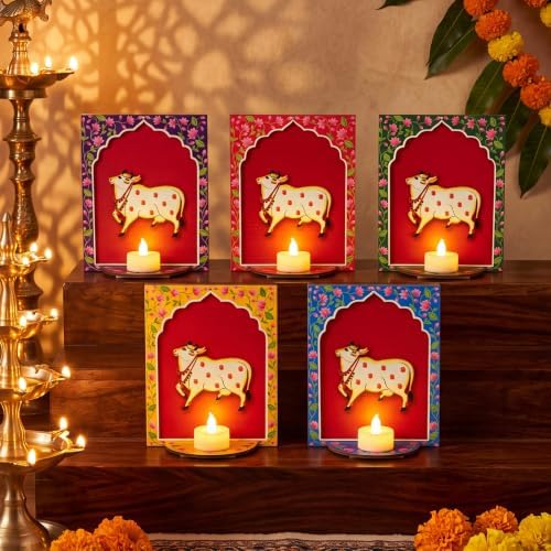 DoubleFill 20pcs Diwali Wooden Candle Holders for Wall Decor, Cow - Image 4