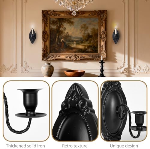 Black Candle Sconces Set of Two, Victorian Decor Royal Wall Sconce, Metal Rustic Candle Holder Baroque Home Wall Decor for Living Room, Dining Room, Bedroom, Fireplace, Hallway, Window - Image 4