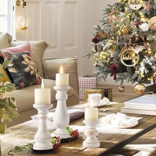 CedarLux Rustic Pillar Candle Holder, 6 Inch White Wooden Candlestick Holders, Farmhouse Candle Stands for Pillar Candle,Decorative Wood Candlestick Holders for Living Room, Table Centerpiece - Image 6