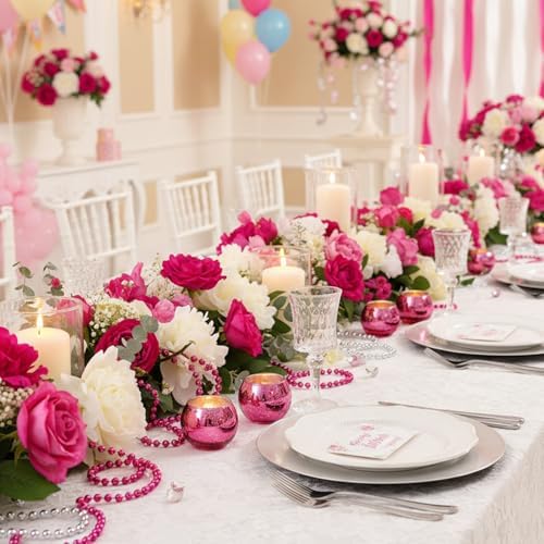 12 Pcs Hot Pink Candle Holders for Barbie Birthday Party Decorations- Summer Bridal Shower Decorations, Votive Candle Holders for Wedding, Pink Candle Centerpieces for Disco, Cowgirl Party - Image 6