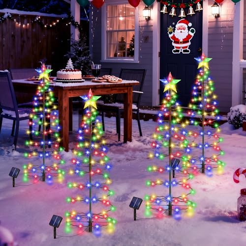 24" Spiral Solar Christmas Tree Outdoor Decorations 4 Pack - Image 6