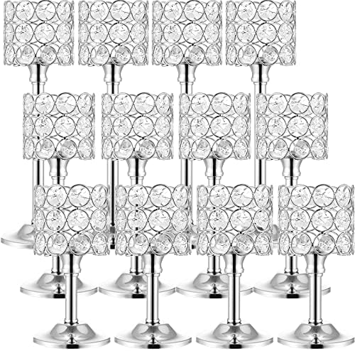 Mumufy 12 Pieces Crystal Candle Holders Set 3 Sizes Tall Crystal Wedding Candlestick Holders Pillar Candelabra Stand for Table Centerpieces for Christmas Party Wedding Dining Decoration (Silver) by Mumufy